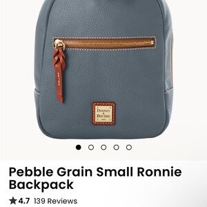 Dooney & Bourke Slate Blue Pebble Grain Mini Backpack with Brown Trim